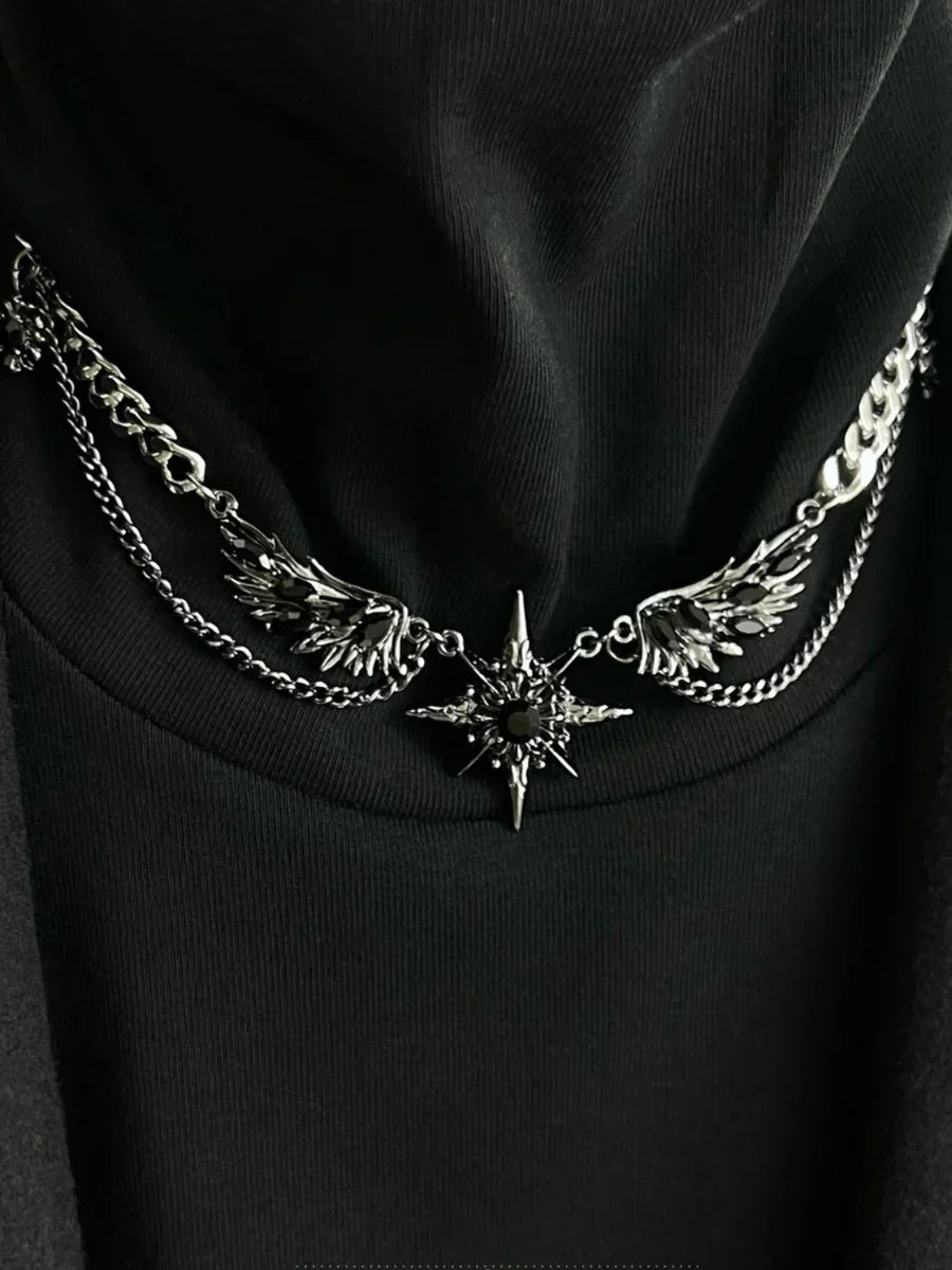 [CHEALIMPID] DARKGEMSTONE DIAMONDS WINGS DESIGN NECKLACE   FA088