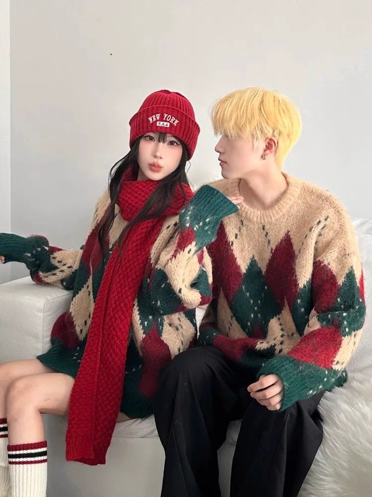 FLAT ROOM] ARGYLE COUPLE KNIT SWEATER ST2063