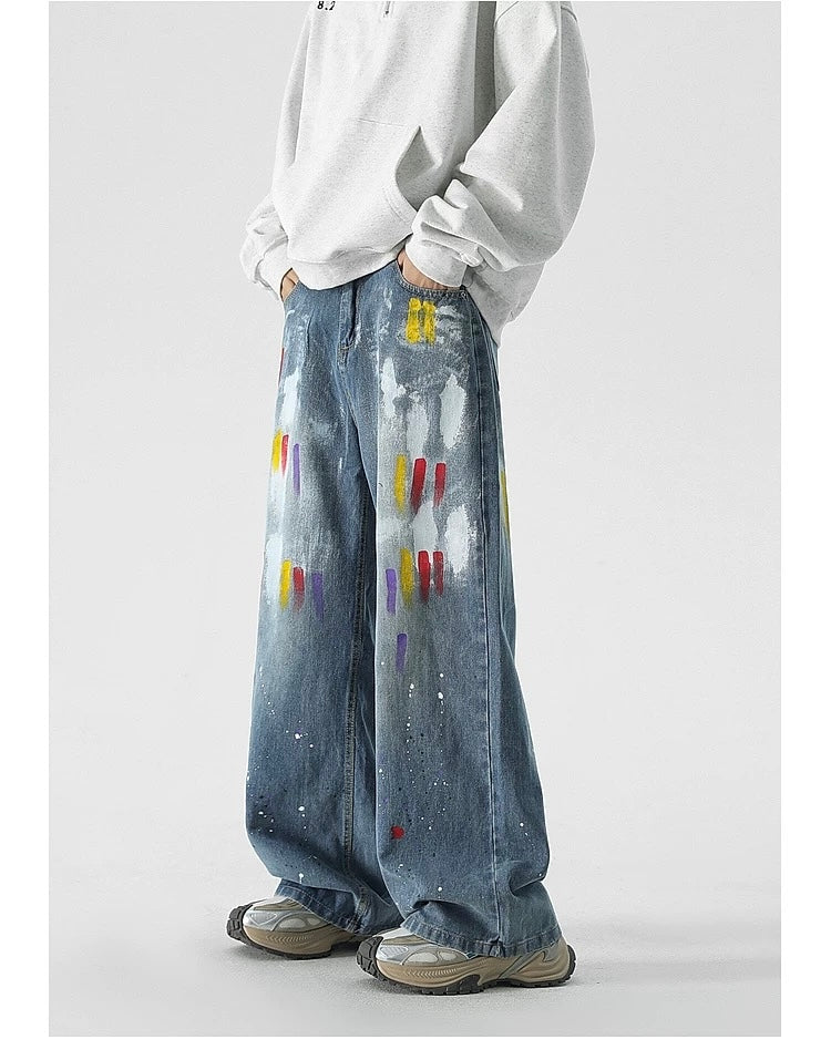 Men’s Graffiti Denim Jeans – Vintage American High Street Painted Streetwear Pants FE0053