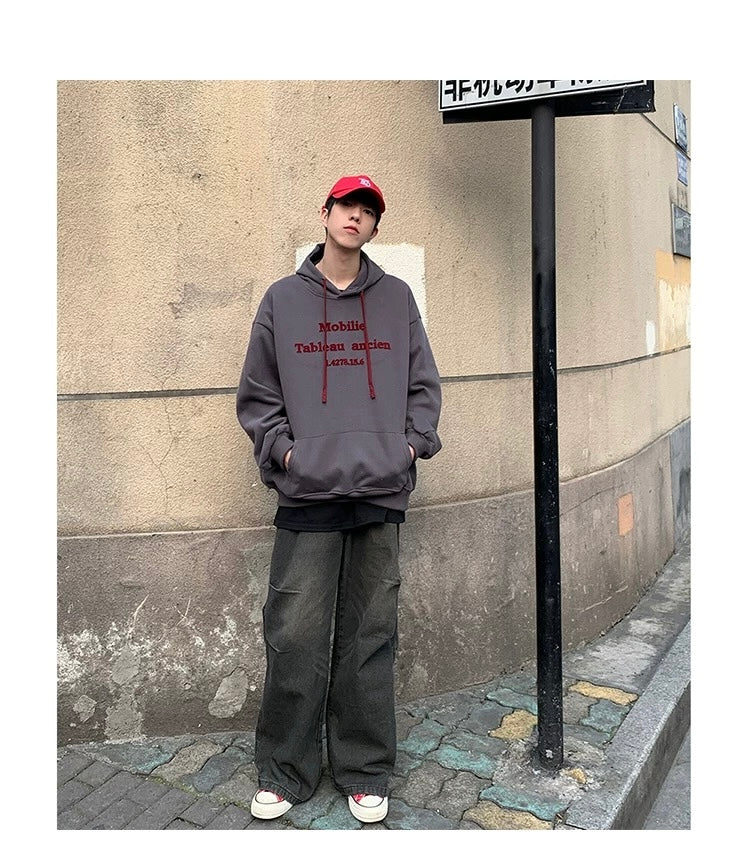 Men’s Vintage Brushed Embroidery Hoodie  FE0334