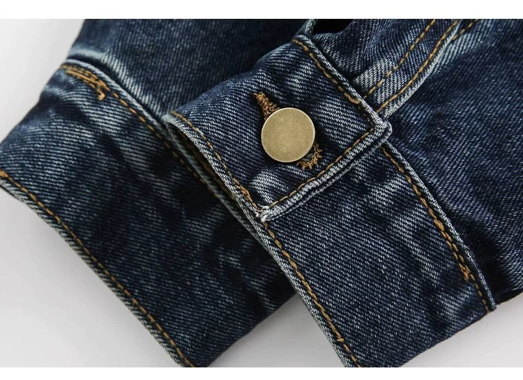 Men’s Vintage Patch Denim Jacket – American Retro Streetwear Outerwear  FE0288