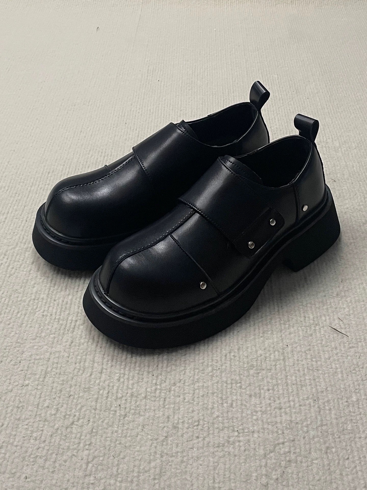 Men’s 2025 New Paris Style Thick Sole Leather Derby Shoes Black Elevator Business Casual Dress Shoes S0012