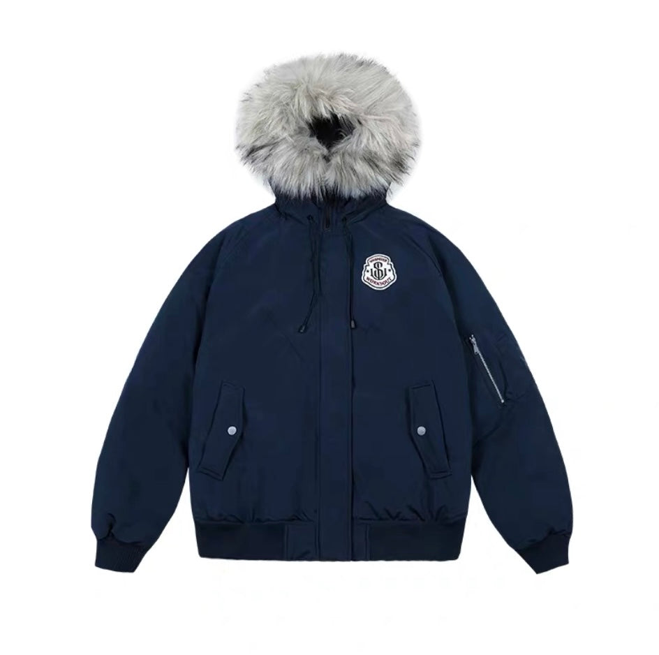Detachable Fur Hooded Parka – Vintage American Winter Cotton Jacket  FE0345