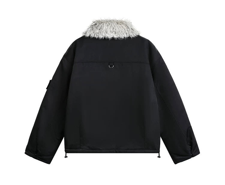 Men’s Detachable Fur Collar Padded Jacket – American Retro Winter Street Outerwear FE0040