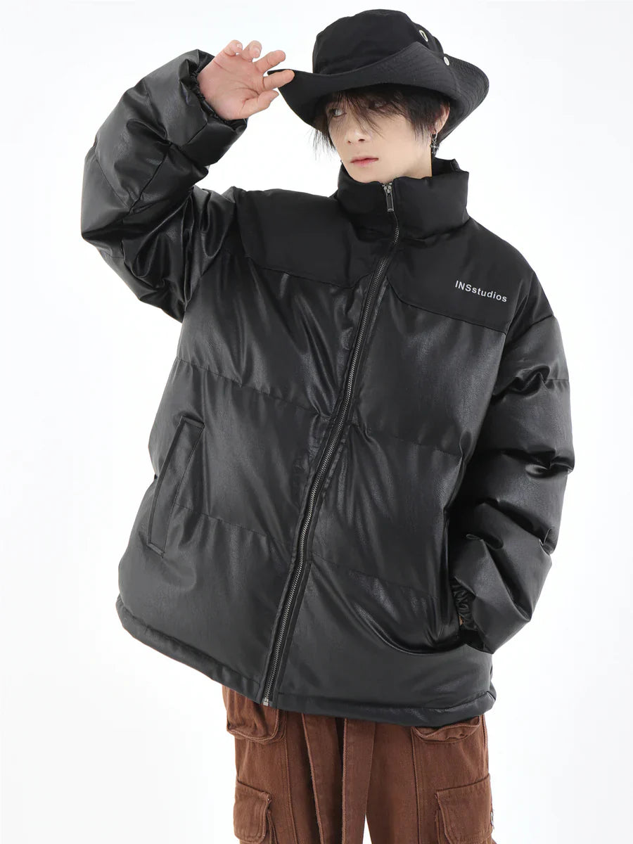 [INSstudios] PU LEATHER COTTON ZIPPER JACKET   FE0461