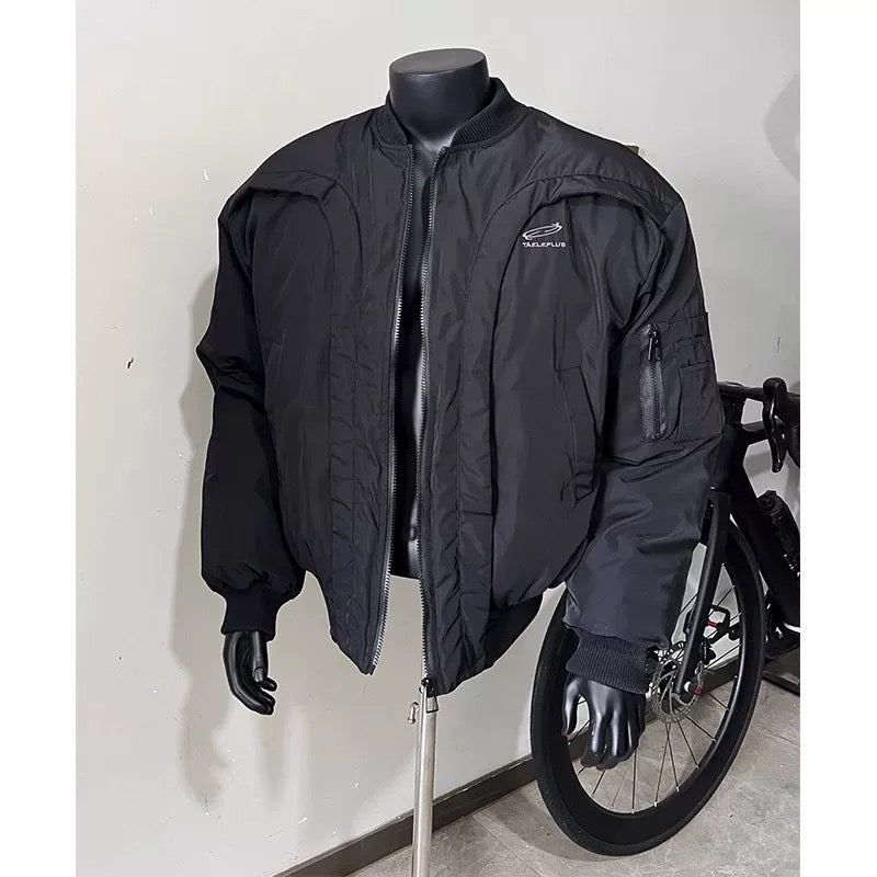 Men’s Deconstructed Bomber Jacket – American Retro High-Street Flight Outerwear FE0041
