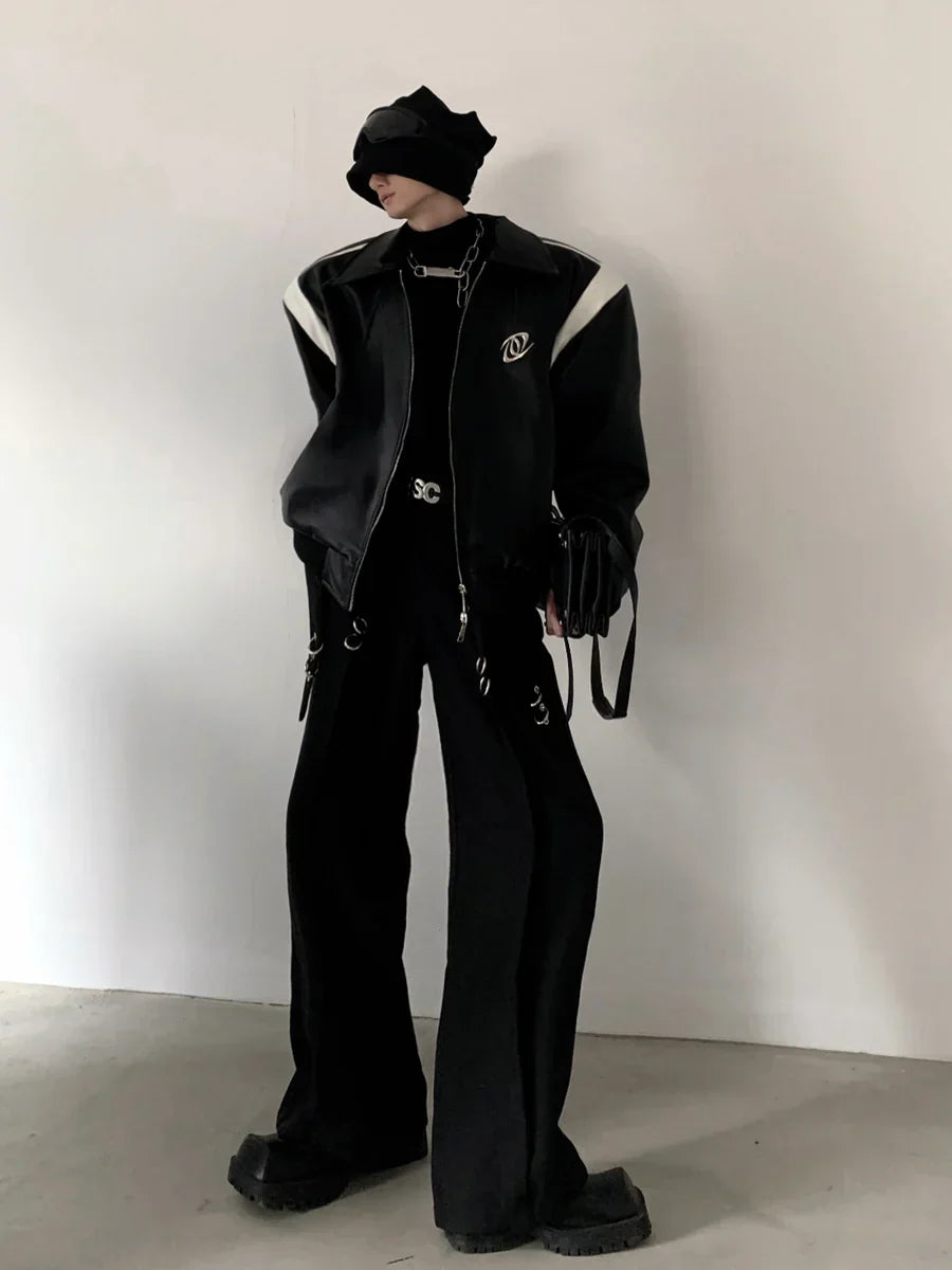 [AUTUMNWIND] BLACK COTTON THICKENED LEATHER JACKET FE0451