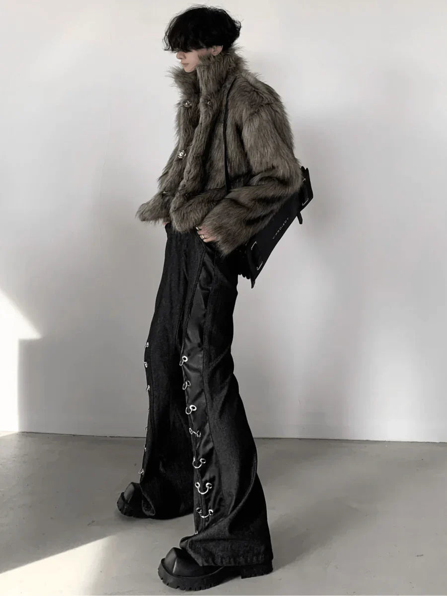 LONG HAIRY SHORT SECTION FAUX FUR COAT FE0459