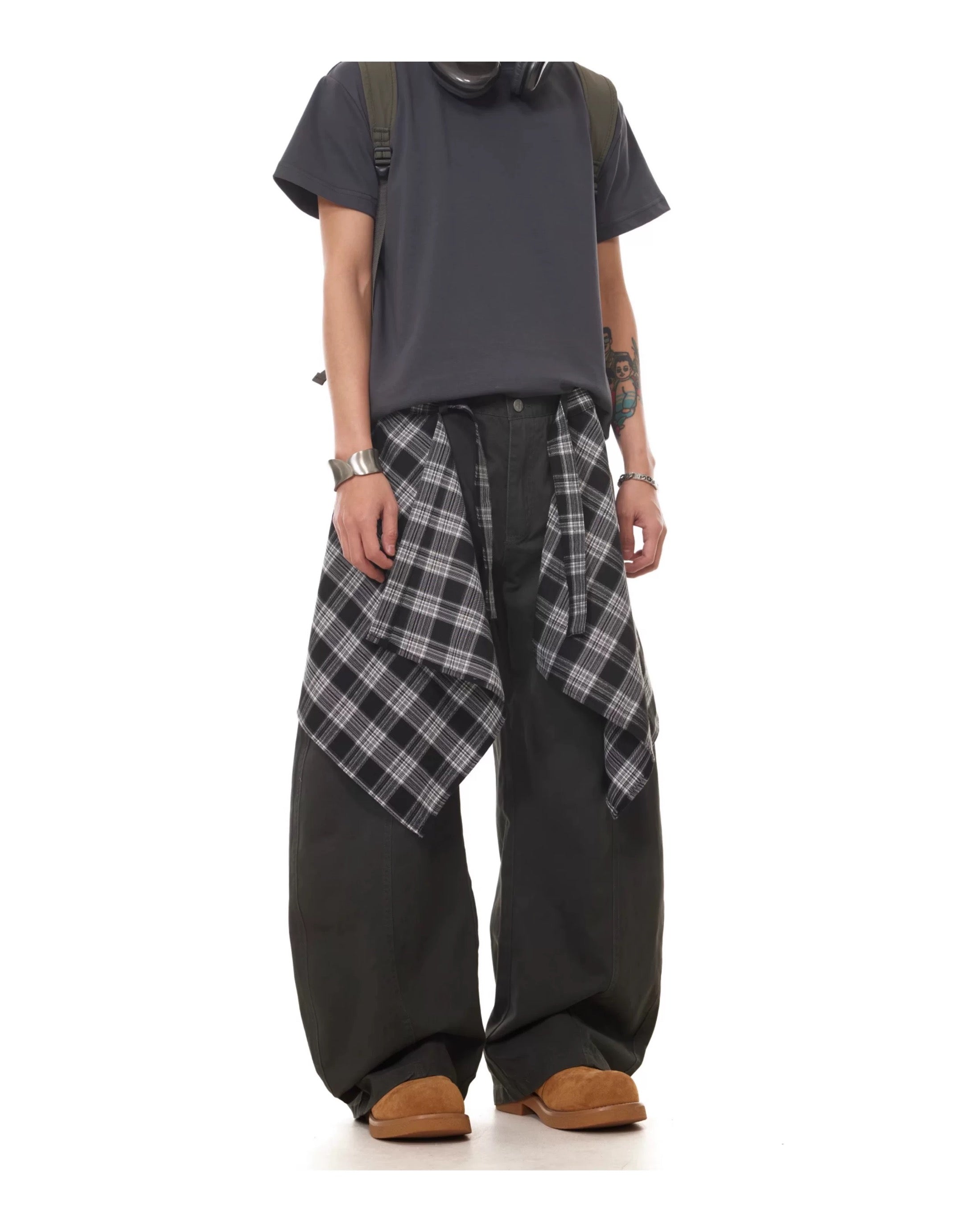 Men’s Vintage Detachable Plaid Skirt Cargo Pants  FE0294