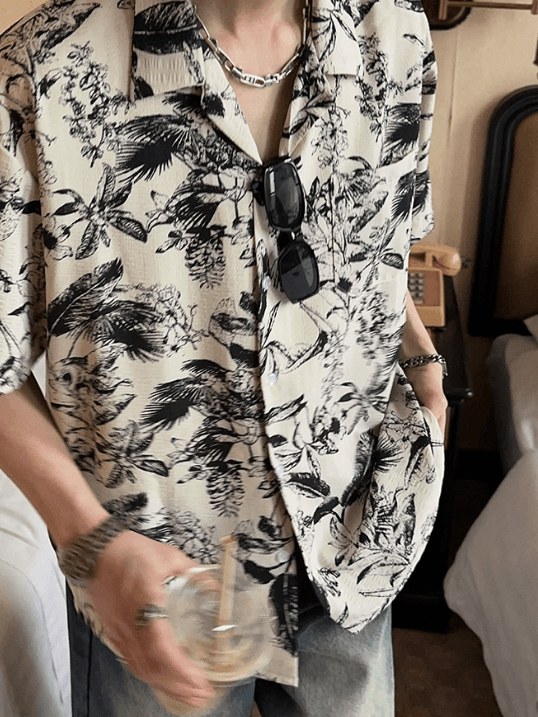 [JM HOMME] Tide Printed Short-sleeved Shirt   FE0557