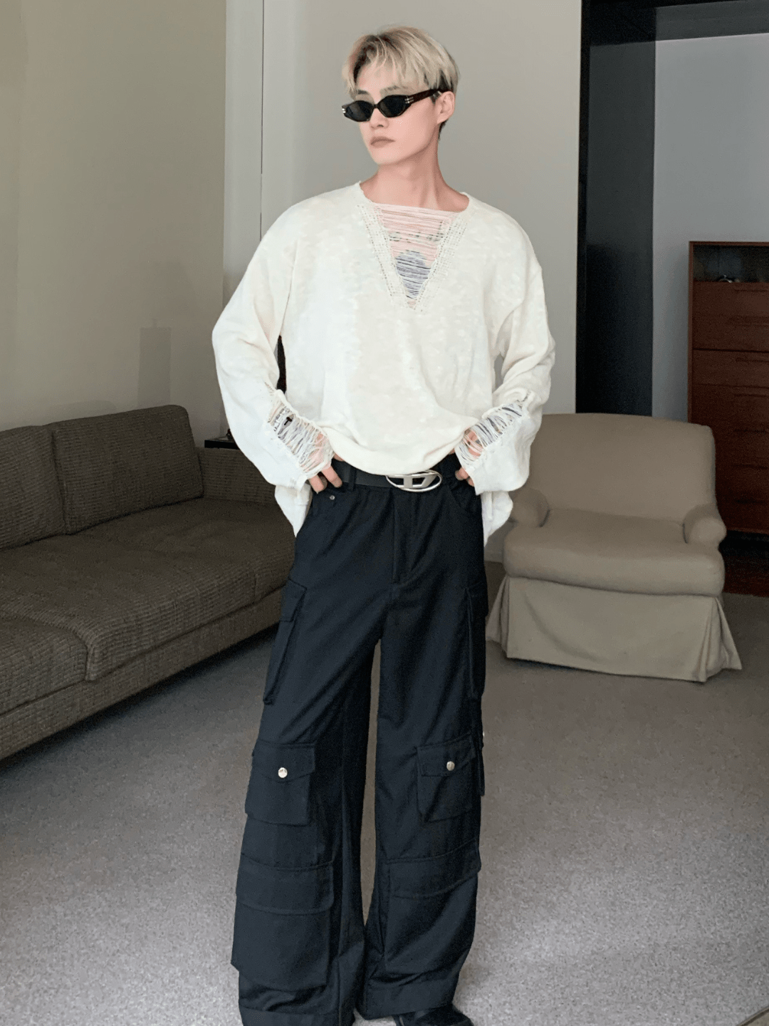 [CUIBUJU] V-neck loose trend within shirt   FE0552