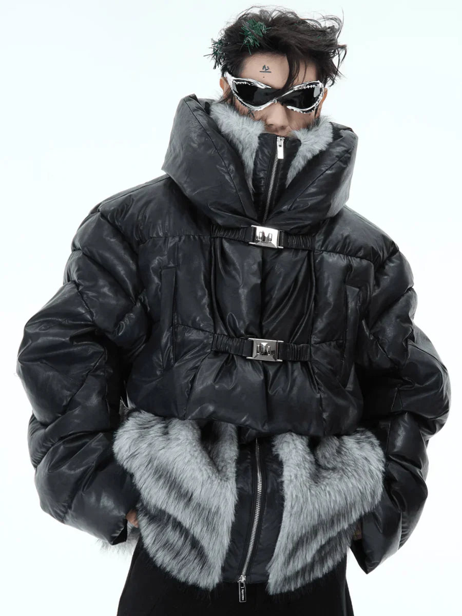 [CULTUREE] FAKE TWO-PIECE DESIGN FUR COTTON JACKET   FE0489