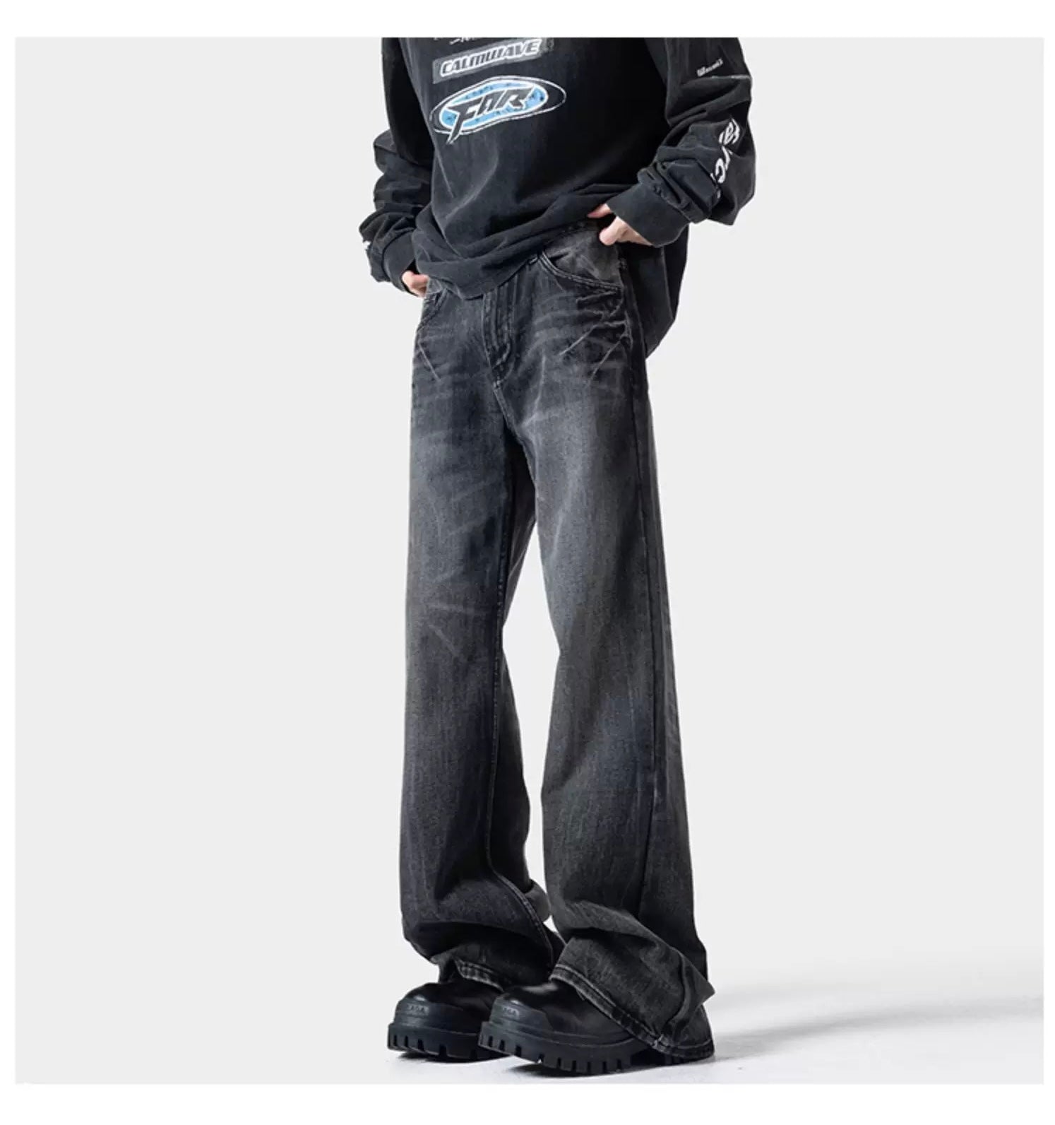 Men’s Lightning Flare Jeans – American Retro Street Denim Pants   FE0304