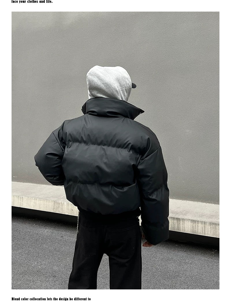 Men’s Clean Fit Short Puffer Jacket – American Minimal Street Winter Coat  FE0310
