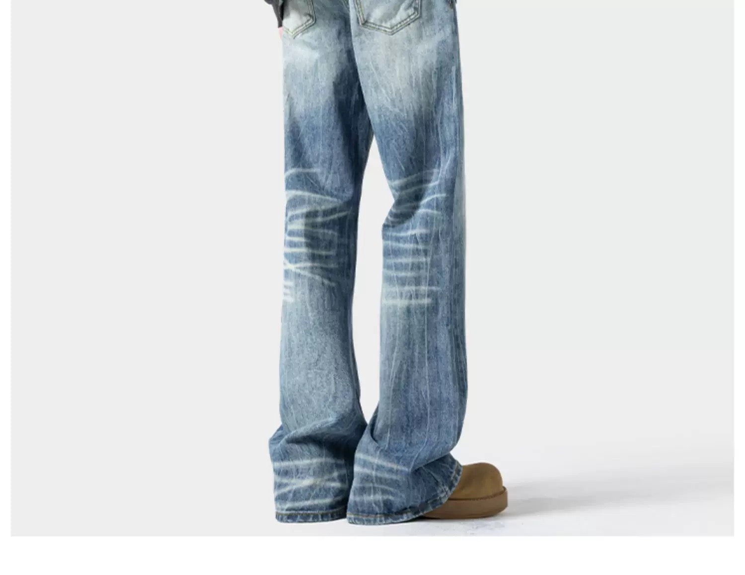 Men’s Lightning Flare Jeans – American Retro Street Denim Pants   FE0304
