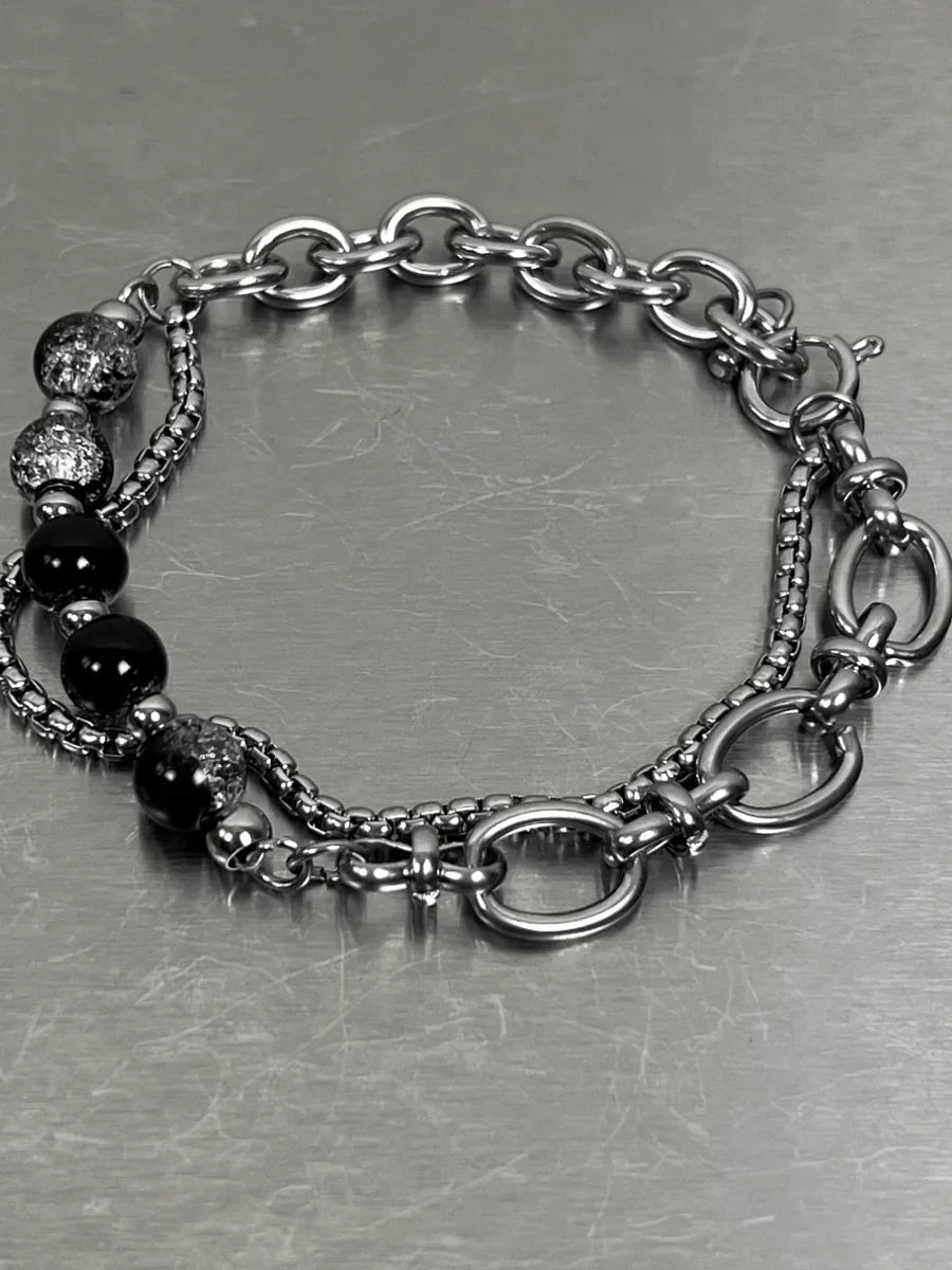 STEEL DOUBLE-LAYER BURST BEADS BRACELET   FA095