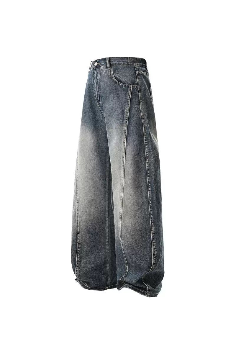 Men’s Retro Arc Panel Loose-Fit Denim Jeans FE0081