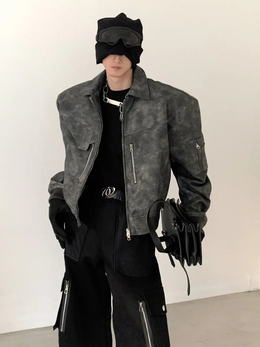 WASHED FROSTED LEATHER JACKET  FE0464