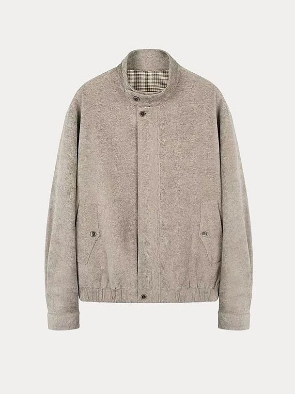 Tree-Pattern Textured Harrington Jacket – Vintage American Minimalist Short Coat   FE0061