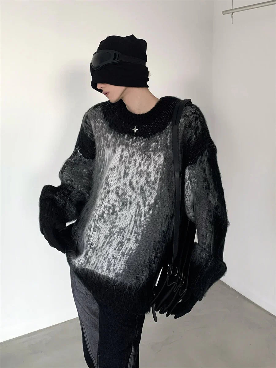 [AUTUMNWIND] BLACK AND WHITE CLASH DESIGN KNIT SWEATER  FE0652
