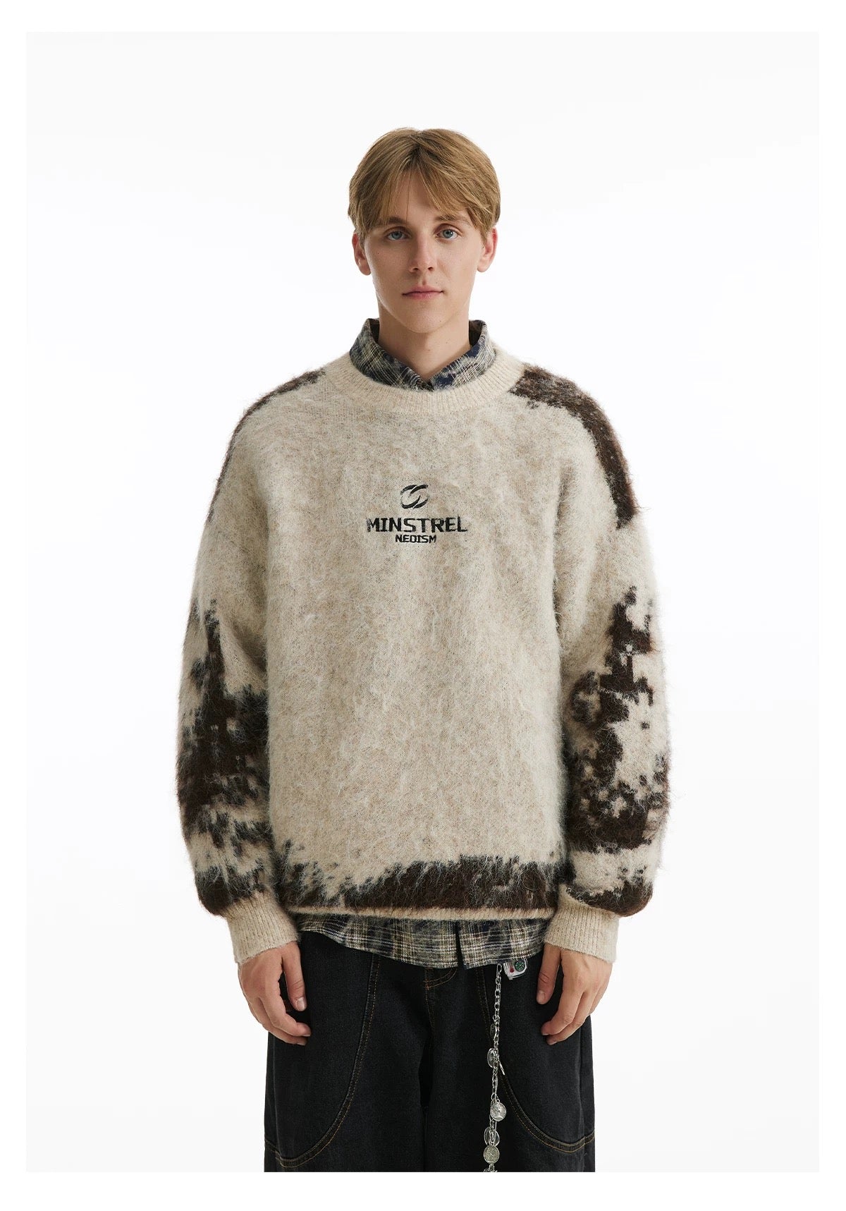 Men’s Vintage Color-Block Letter Sweater – Retro American Crewneck Knitwear FE0057