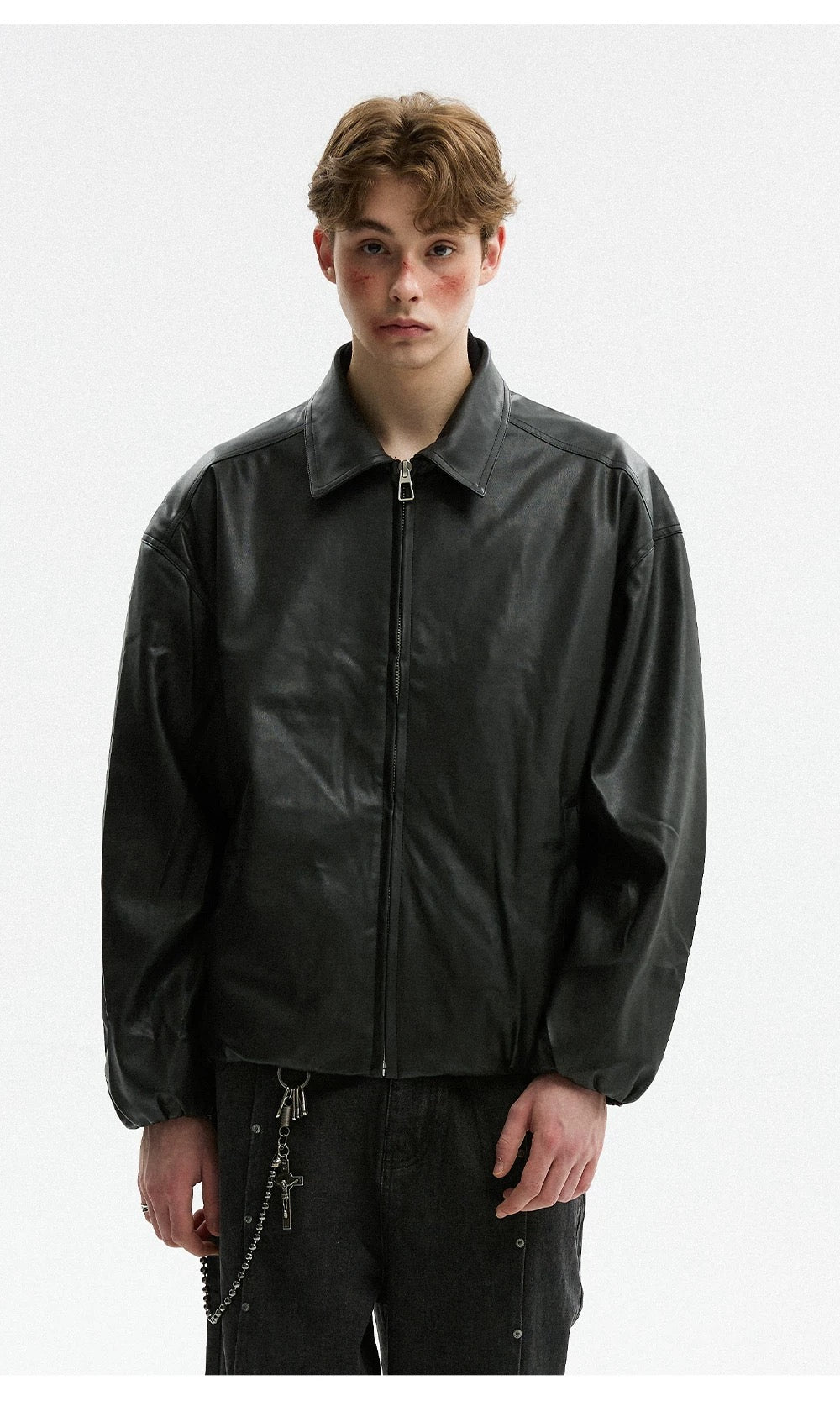 Men’s Retro American Black PU Leather Jacket  FE0358
