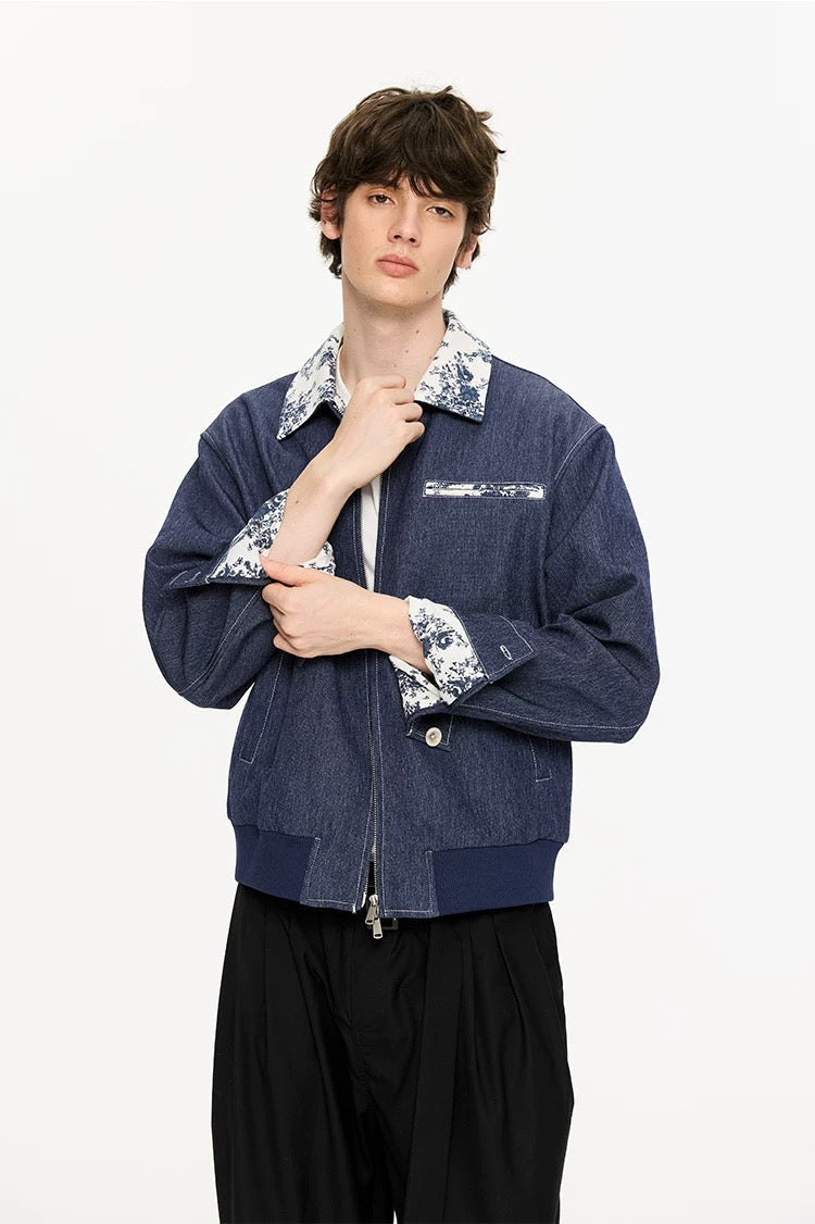 Men’s Contrast Collar Dyed Jacket with Floral Lining – American Vintage Street Outerwear FE0031