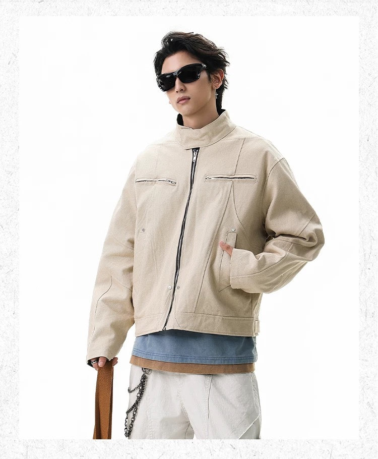 Harrington Stand Collar Utility Jacket – American Vintage Streetwear Coat   FE0064