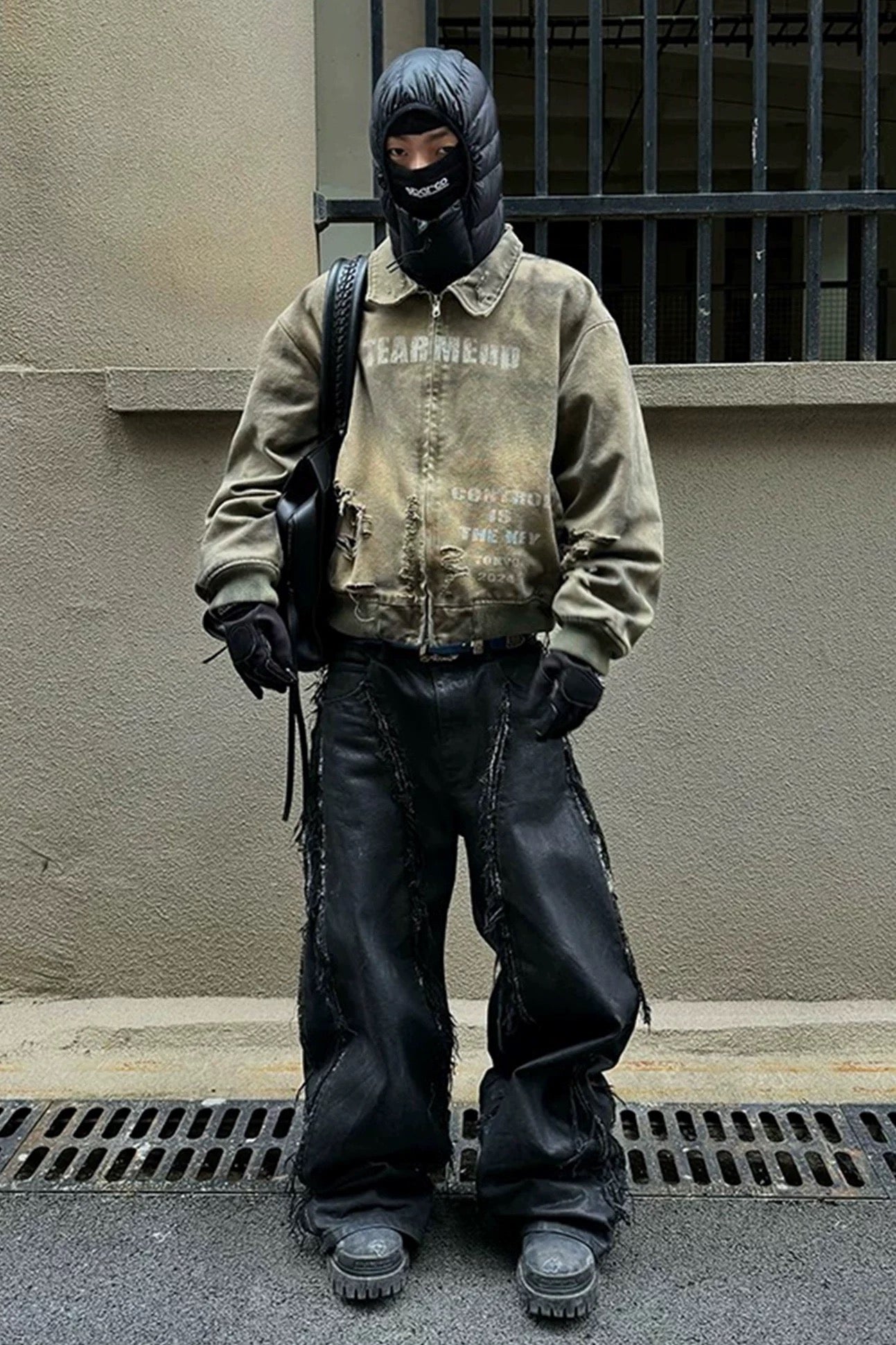 Street Style Waxed Wash Distressed Baggy Jeans   FE0013