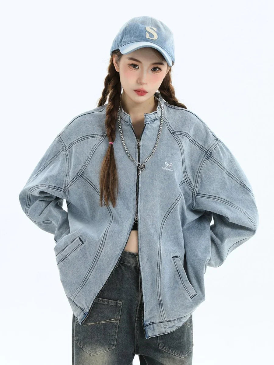 [INSstudios] WASHED DENIM JACKET ZIPPER FE0480
