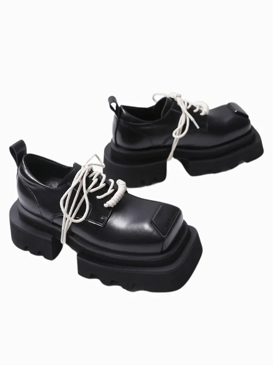 LEATHER SQUARE HEAD LACE-UP DERBY SHOES S020