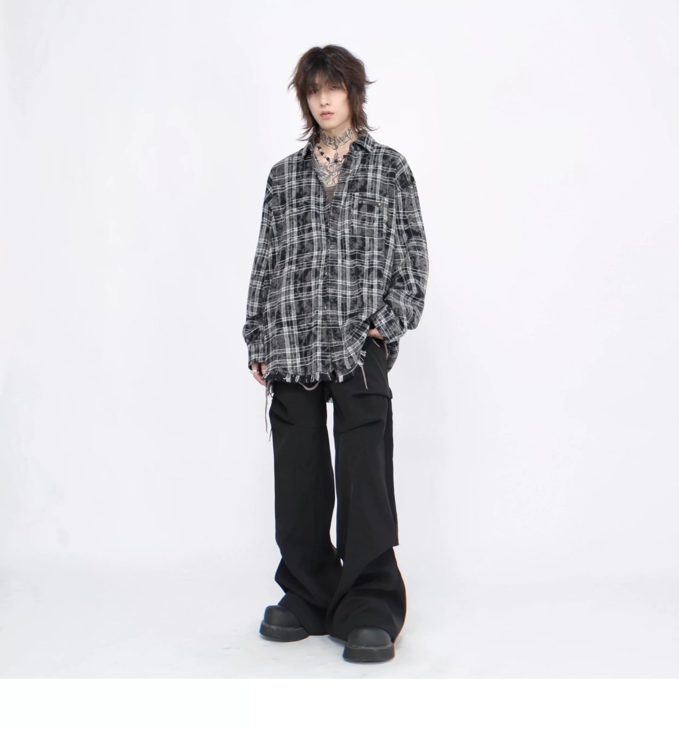 Men’s Plaid Overshirt Jacket – American Casual Vintage Streetwear Outerwear   FE0298