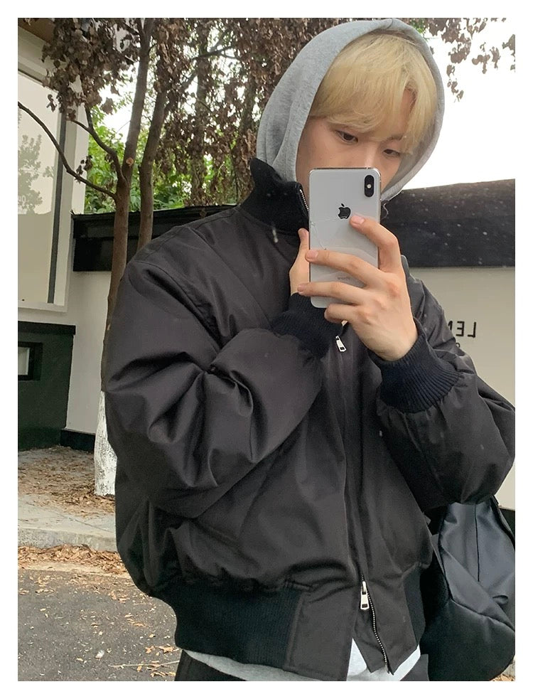 Men’s Short Padded Bomber Jacket – American Retro Street Winter Coat   FE0312
