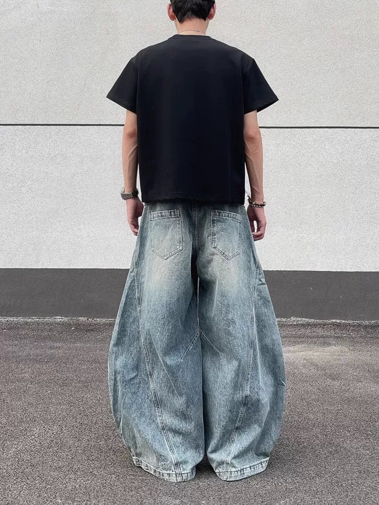 Men’s Vintage Ripped Wide-Leg Jeans – American Retro Streetwear Denim Pants   FE0018