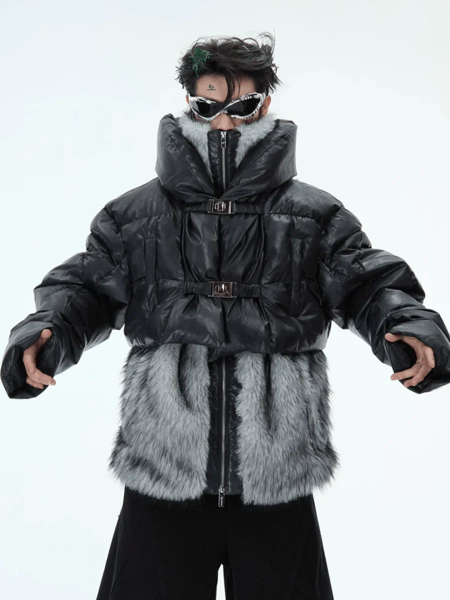 [CULTUREE] FAKE TWO-PIECE DESIGN FUR COTTON JACKET   FE0489