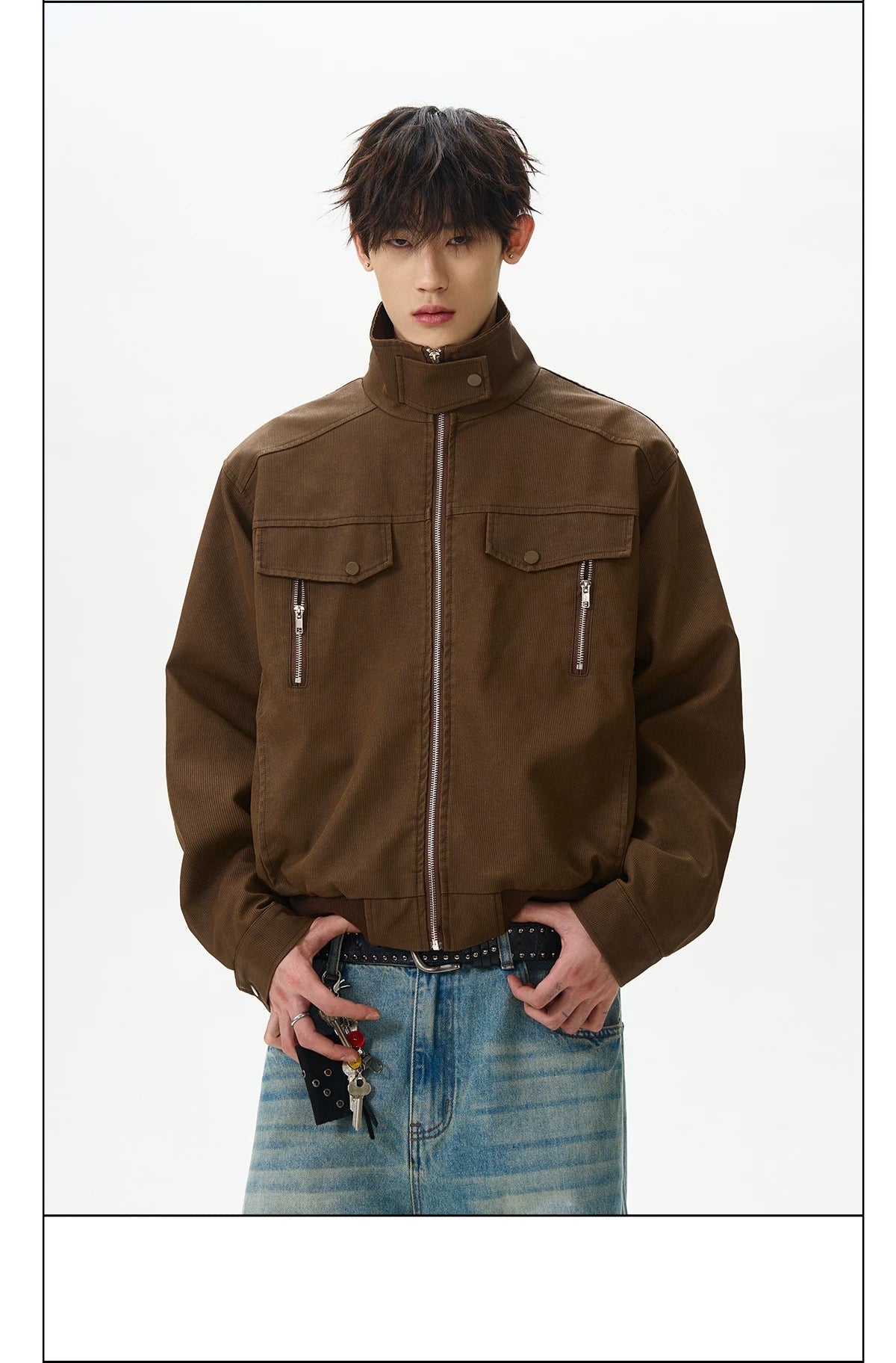 Men’s Stand-Collar American Streetwear Jacket   FE0086