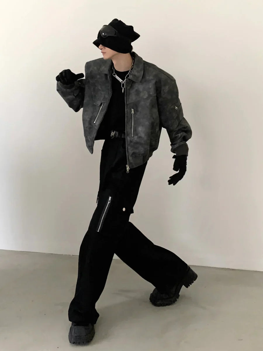 WASHED FROSTED LEATHER JACKET  FE0464