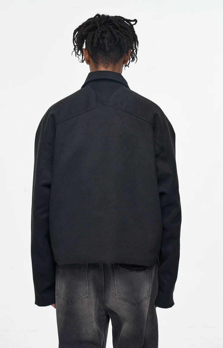 Men’s Retro Boxy Zip-Up Jacket – American Vintage Cropped Street Outerwear FE0035