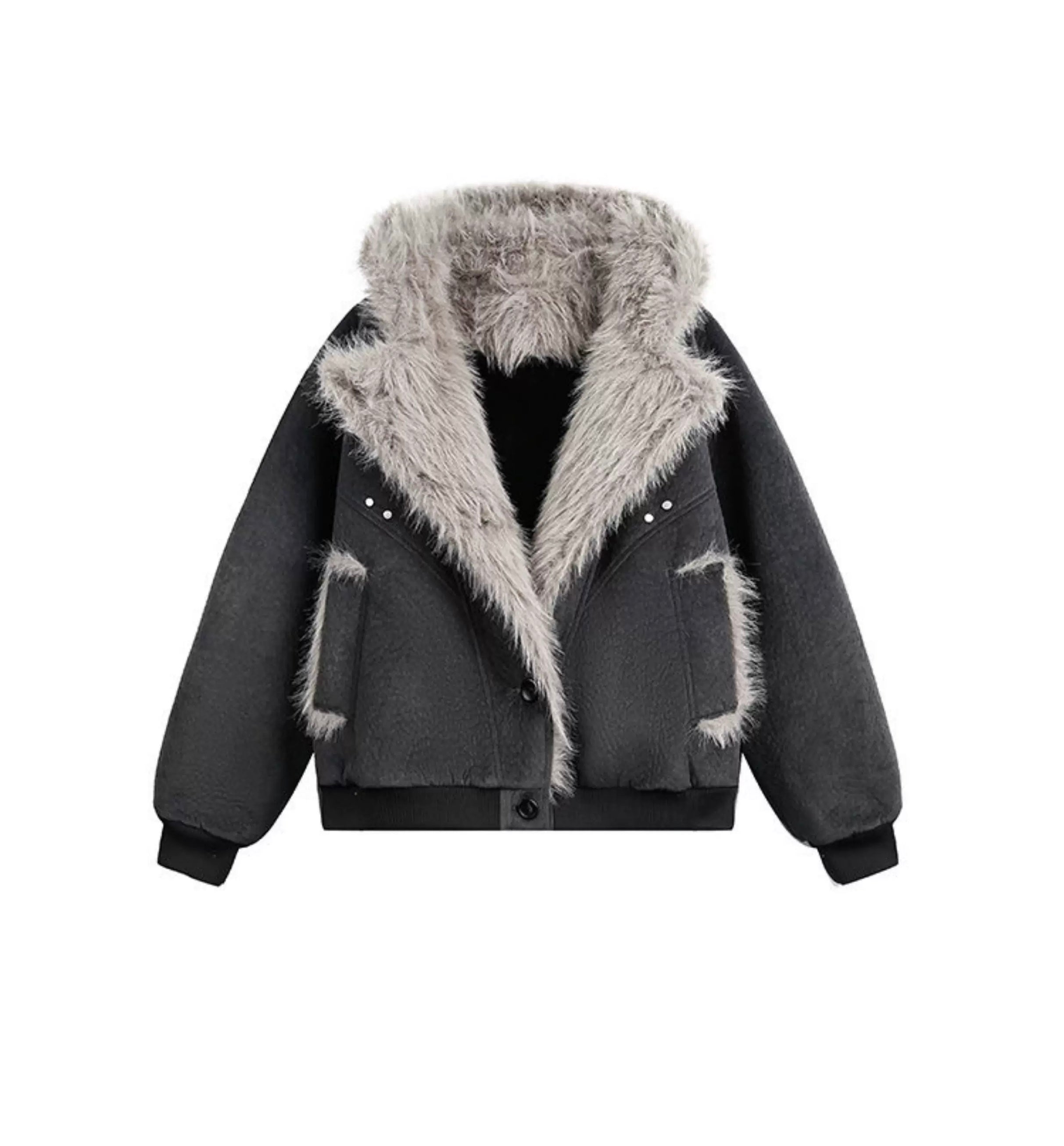 American Vintage Faux Rabbit Fur Hooded Jacket   FE0080