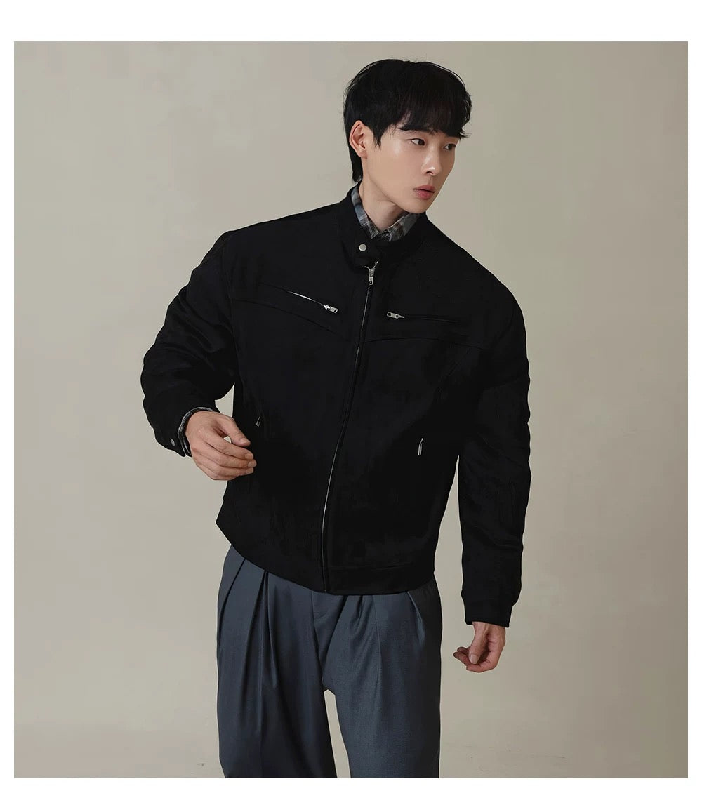 American Stand Collar Jacket – Vintage Streetwear Short Coat for Men FE0340