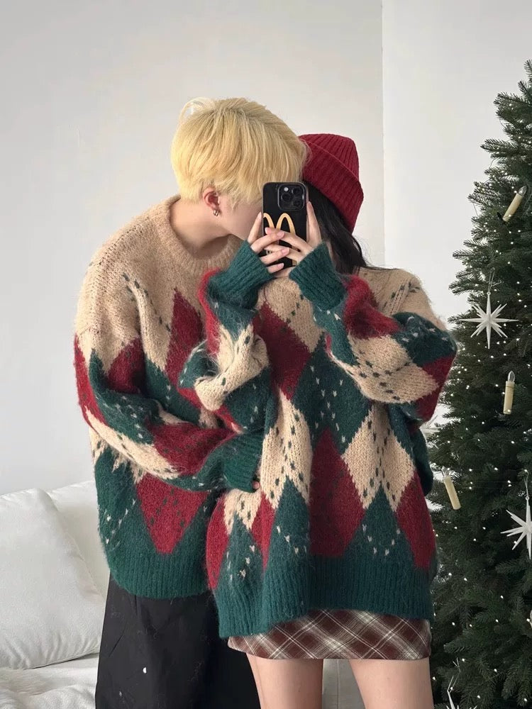 FLAT ROOM] ARGYLE COUPLE KNIT SWEATER ST2063