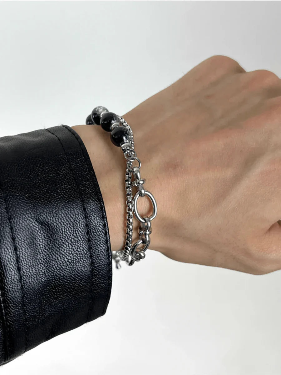STEEL DOUBLE-LAYER BURST BEADS BRACELET   FA095