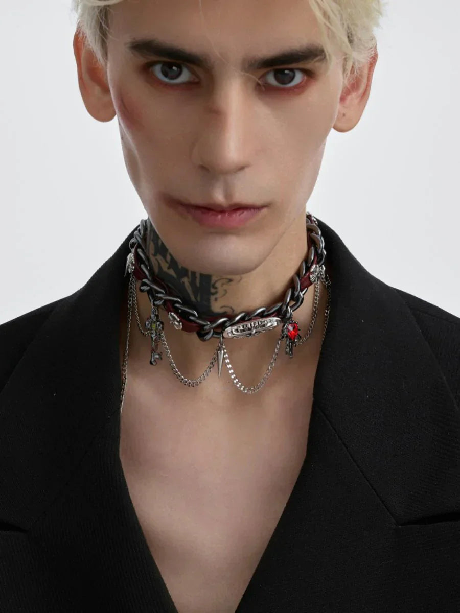 [STRUC TON] LEATHER PUNK NECKLACE   FA094