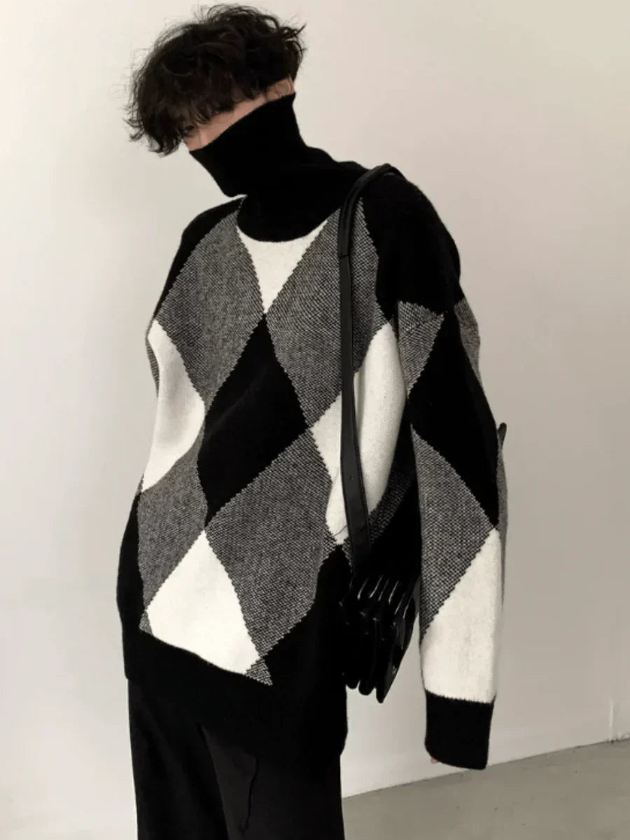 [AUTUMNWIND] BLACK AND WHITE HIGH-END DESIGN TURTLENECK SWEATER FE0650