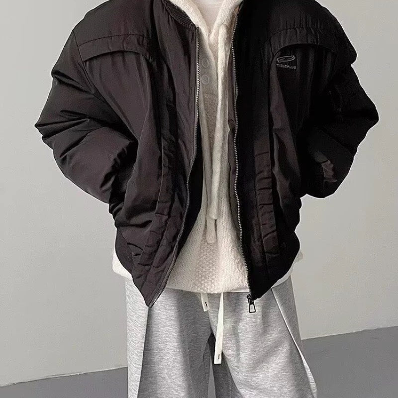 Men’s Deconstructed Bomber Jacket – American Retro High-Street Flight Outerwear FE0041
