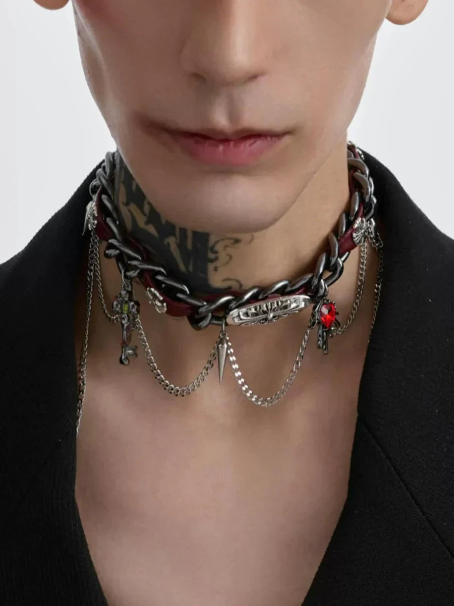 [STRUC TON] LEATHER PUNK NECKLACE   FA094