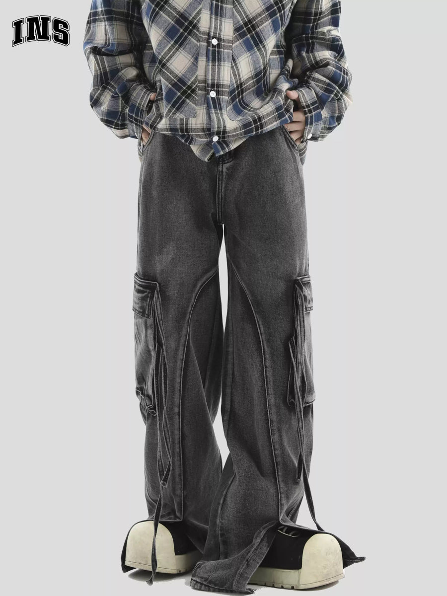 MULTI-POCKET LOOSE STRAIGHT LONG JEANS   FE0403