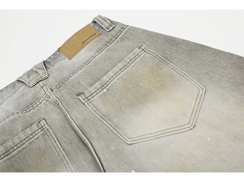 American Vintage Washed Distressed Denim Jeans – Loose Fit Casual Straight-Leg Pants for Men  FE0014
