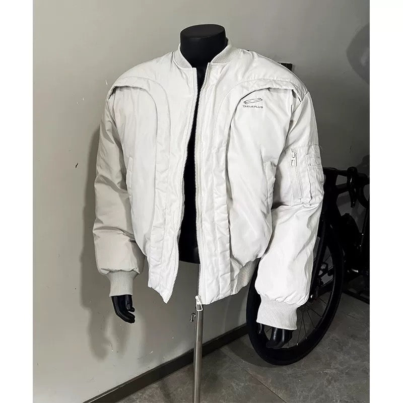 Men’s Deconstructed Bomber Jacket – American Retro High-Street Flight Outerwear FE0041