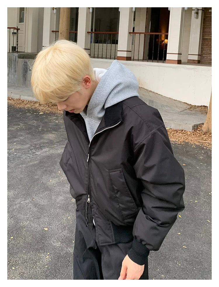 Men’s Short Padded Bomber Jacket – American Retro Street Winter Coat   FE0312